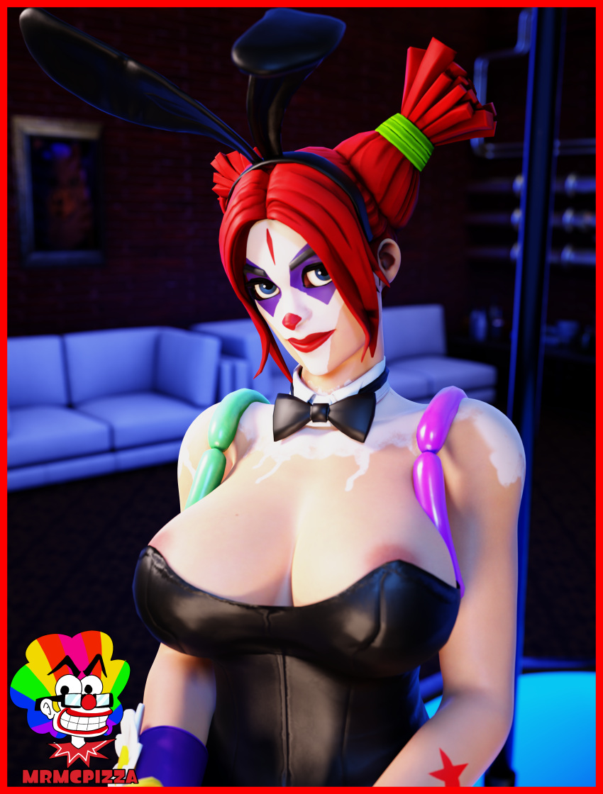 3d big_breasts bunny_ears bunnysuit clown clown_girl clown_makeup clussy fortnite huge_breasts mrmcpizza peekaboo_(fortnite) red_hair