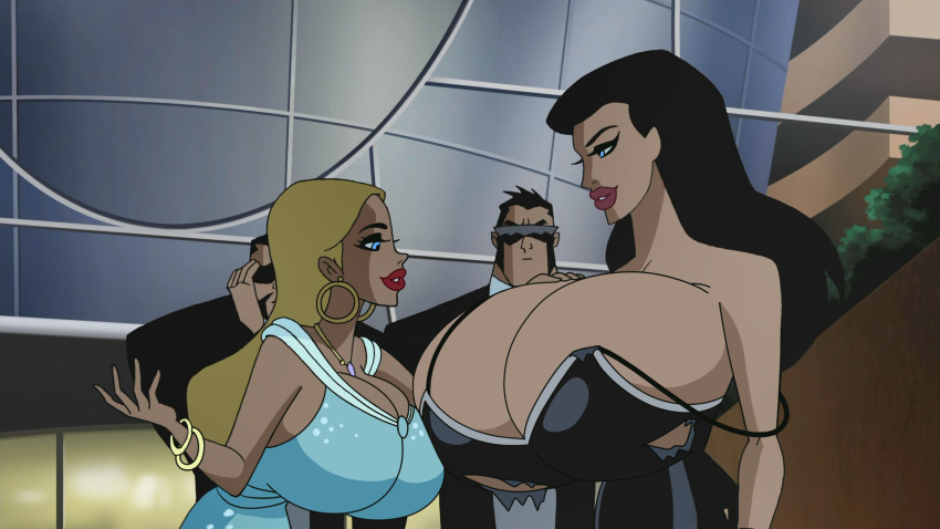 2boys 2girls accurate_art_style alternate_breast_size amazon big_breasts bimbo bimbo_lips bimbofication black_hair blonde_female blonde_hair blonde_hair_female blue_eyes breasts breasts_bigger_than_head brunette dc_comics dcau diana_prince dress earrings edit enormous_breasts eyeshadow gigantic_breasts hoop_earrings huge_breasts justice_league justice_league_unlimited large_breasts lipstick makeup massive_breasts princess princess_audrey royal royalty screenshot security_guard top_heavy wonder_woman wonder_woman_(series) woot