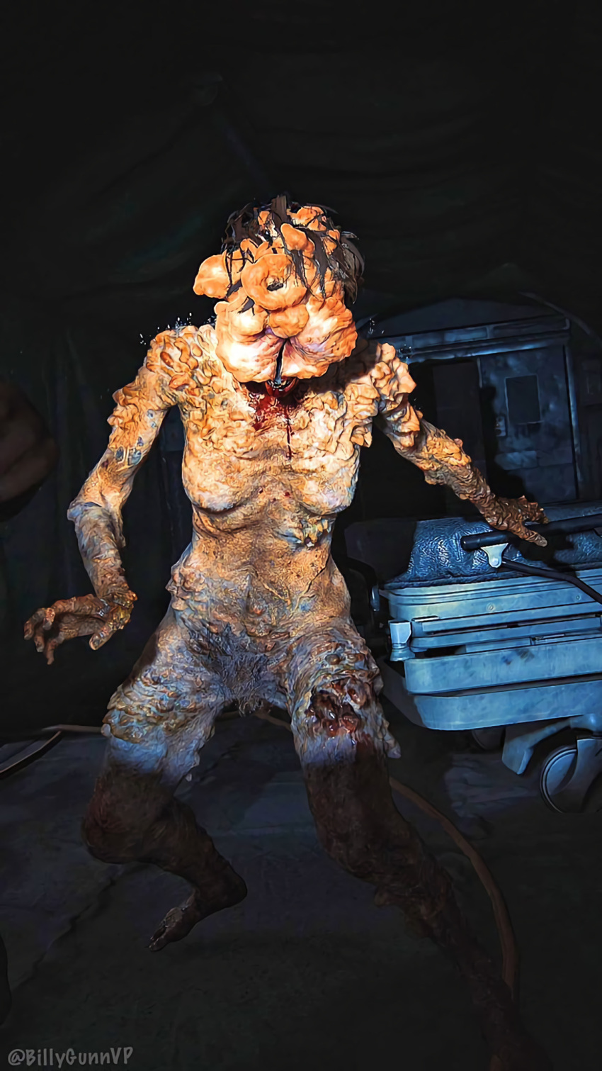 3d big_thighs blood breasts brown_hair bush clicker cordyceps detailed_background eyeless female female_only fungus hair infected monster monster_girl naughty_dog nightmare_waifu nipples nude open_mouth pubes screencap solo sony_interactive_entertainment teeth the_last_of_us the_last_of_us_2 tongue veins