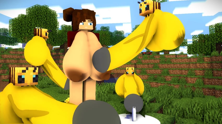 1girls 3d 3d_(artwork) areolae bee bee_(minecraft) bestiality blue_eyes cubanapple cum cum_drip cum_dripping_from_penis cum_leaking dark_areola female hair_bun hair_buns hyper hyper_breasts hyper_penis insects julia_(cubanapple) large_areolae light-skinned_female light_skin mine-imator minecraft multiple_boys outside sagging_breasts saggy_breasts vein veiny_penis zoophilia