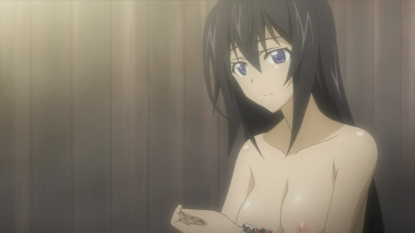 bath bathroom bells blue_eyes breasts brown_hair completely_naked completely_naked_female completely_nude completely_nude_female dark_hair hair_down infinite_stratos long_hair naked naked_female nipple nude nude_female pink_nipple screencap screenshot shinonono_houki wristband