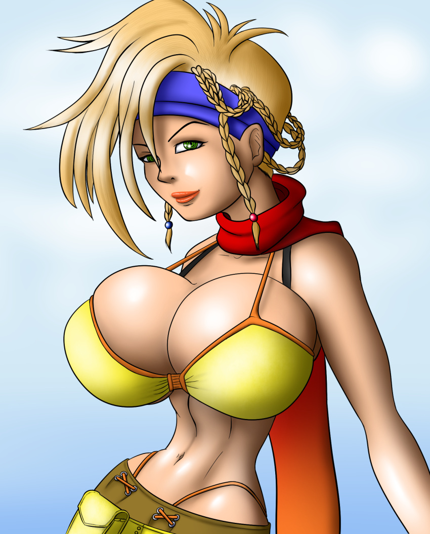 1girls arcticwinds bikini bimbo blonde_hair breasts cleavage female female_only final_fantasy final_fantasy_x final_fantasy_x-2 gigantic_breasts green_eyes huge_breasts large_breasts looking_at_viewer rikku seductive smile solo tagme thong whale_tail