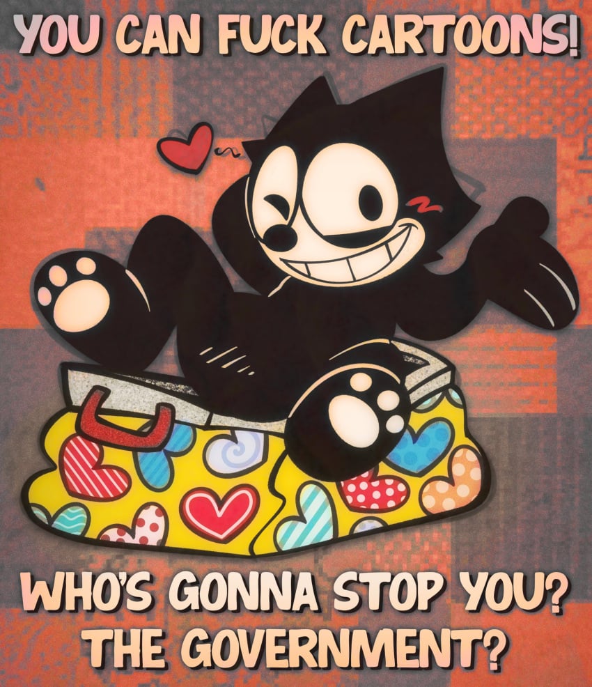 2023 2d 2d_(artwork) black_cat blush cat_ears cat_humanoid cat_paws cat_tail dreamworks feline felix_the_cat felix_the_cat_(series) grin grinning grinning_at_viewer hand_on head heart looking_at_viewer looking_pleasured meme paws smile smiling smiling_at_viewer text universal_studios wink winking_at_viewer