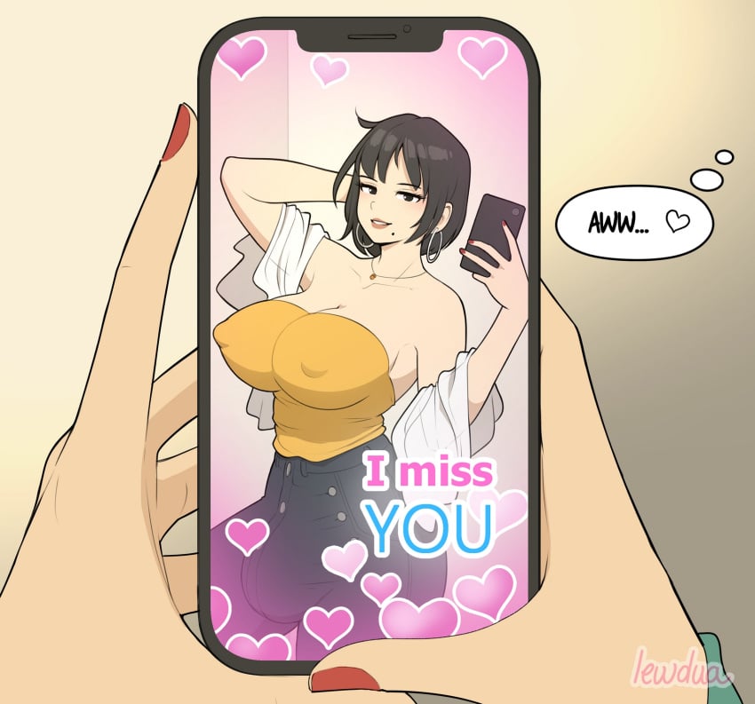 1futa 1girls alison_(lewdua) big_breasts black_hair breasts bulge clothed clothing faceless female female_pov fully_clothed futa_focus futanari human lewdua light-skinned_futanari light_skin nipple_bulge original phone picture pov red_nails solo_focus standing thick_thighs wide_hips