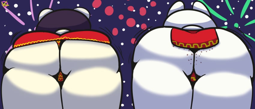 animal_crossing ass_focus big_butt from_below klutzatdusk pekoe_(animal_crossing) ruby_(animal_crossing) thick_thighs tight_clothing