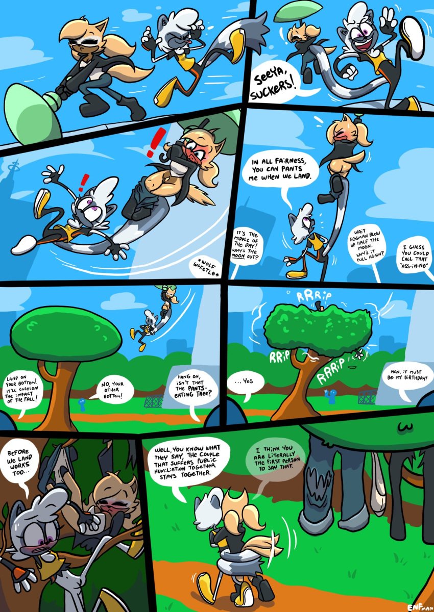 anthro ass blush bottomless bottomwear bottomwear_down breasts canid canine canis clothed clothing dialogue duo english_text exclamation_point falling female genitals hi_res idw_publishing lemur mammal panties pants pants_down parasol partially_clothed plant primate pussy sega sonic_(series) sonic_the_hedgehog_(comics) sonic_the_hedgehog_(idw) sonic_the_hedgehog_(series) speech_bubble strepsirrhine tail tangle_the_lemur text theenfman torn_clothing tree underwear wardrobe_malfunction whisper_the_wolf wolf