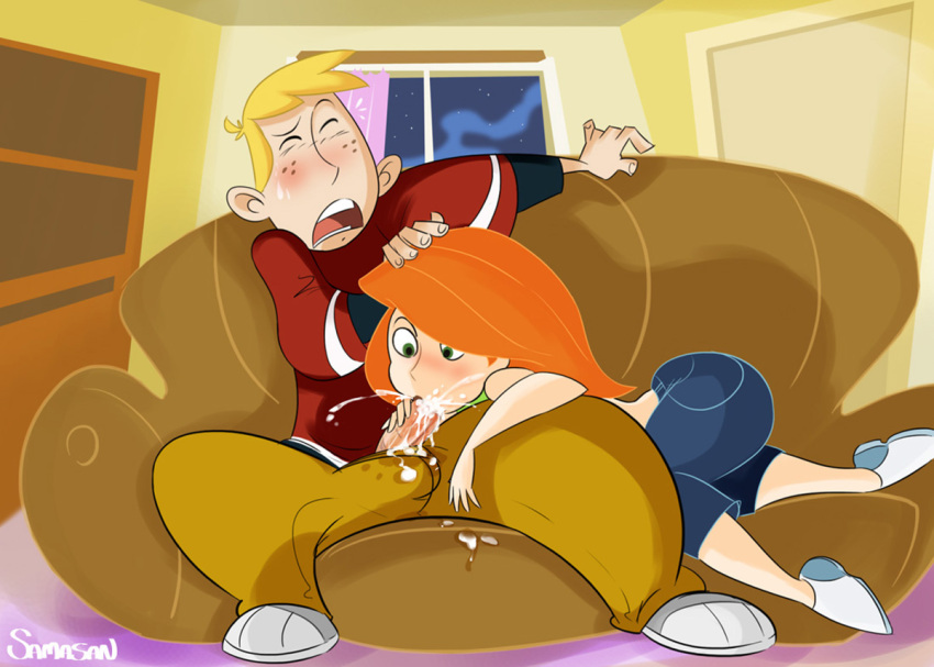 1boy 1girls alternate_version_at_source alternate_version_available artist_name artist_signature blowjob blush canon_couple closed_eyes clothed_sex clothing continuation couch couch_sex cum cum_in_mouth cum_inside disney disney_channel ejaculation excessive_cum fellatio female green_eyes hand_on_head kim_possible kimberly_ann_possible living_room long_hair male open_mouth oral oral_sex penis penis_in_mouth penis_out pleasured_face ron_stoppable samasan sex straight surprised swallowing wide_eyed