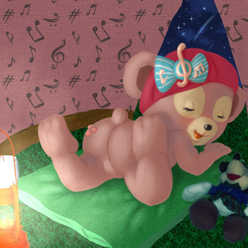 anthro ass bear big_ass big_butt bubble_butt closed_eyes disney duffy_and_friends feet feet_up female female_focus female_only furry furry_only hat laying_down laying_on_stomach mousetache naked night outdoors outside paws shelliemay stuffed_animal stuffed_toy toy ursid