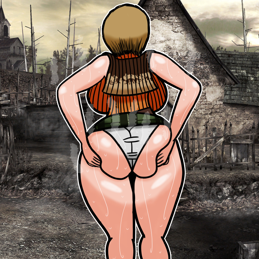 1girls 2d ashley_graham ashley_graham_(brooke_elizabeth_mathieson) backboob blonde_hair capcom female female_only grabbing_own_ass huge_ass huge_breasts light-skinned_female miniskirt musk musk_clouds musky_ass panties resident_evil resident_evil_4 shiny_ass shiny_skin skirt sweat sweating sweaty_butt tagme thick_thighs upskirt weaponizedpornography