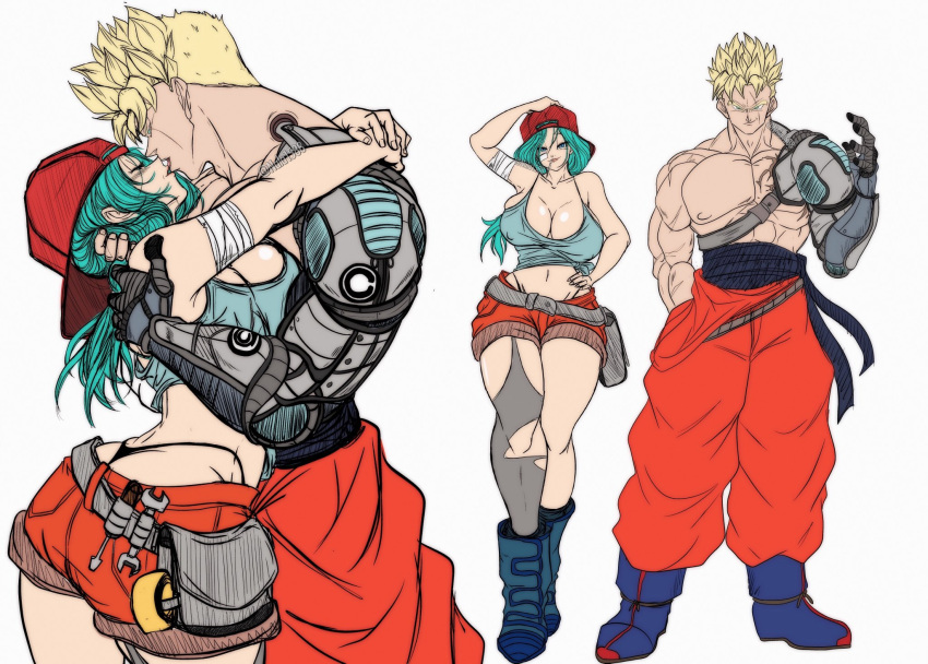 1girls age_difference ass big_ass big_breasts black_thong blonde_hair blue_eyes breasts bulma_briefs cleavage clothed clothing curvy_female dragon_ball dragon_ball_z female future_bulma future_gohan huge_ass huge_breasts kissing long_hair male mature_female milf muscular_male nala1588 panties shorts son_gohan super_saiyan tagme tank_top thick_thighs thighs thong younger_male