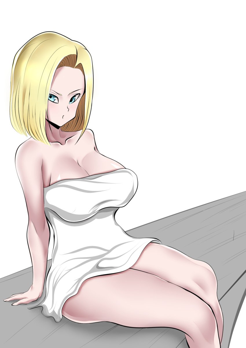 1girls android_18 angry blonde_female blonde_hair blonde_hair_female blue_eyes cleavage curvy dragon_ball dragon_ball_z female huge_areolae huge_ass huge_breasts large_breasts legs pout powkasa sauna short_hair thick_lips thick_thighs voluptuous wide_hips yellow_hair