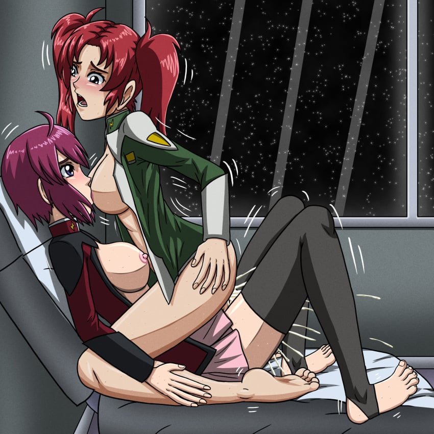 1futa 1girls artemis-polara artemispolara barefoot big_breasts blush bottomless breasts clothed clothing cum cumming duo feet female futa_on_female futanari gundam gundam_seed gundam_seed_destiny human incest light-skinned_female light-skinned_futanari light_skin lunamaria_hawke meyrin_hawke mostly_nude nipples open_shirt purple_hair red_hair self_upload sex short_hair sisters skirt sucking_nipples thighhighs twintails yuri