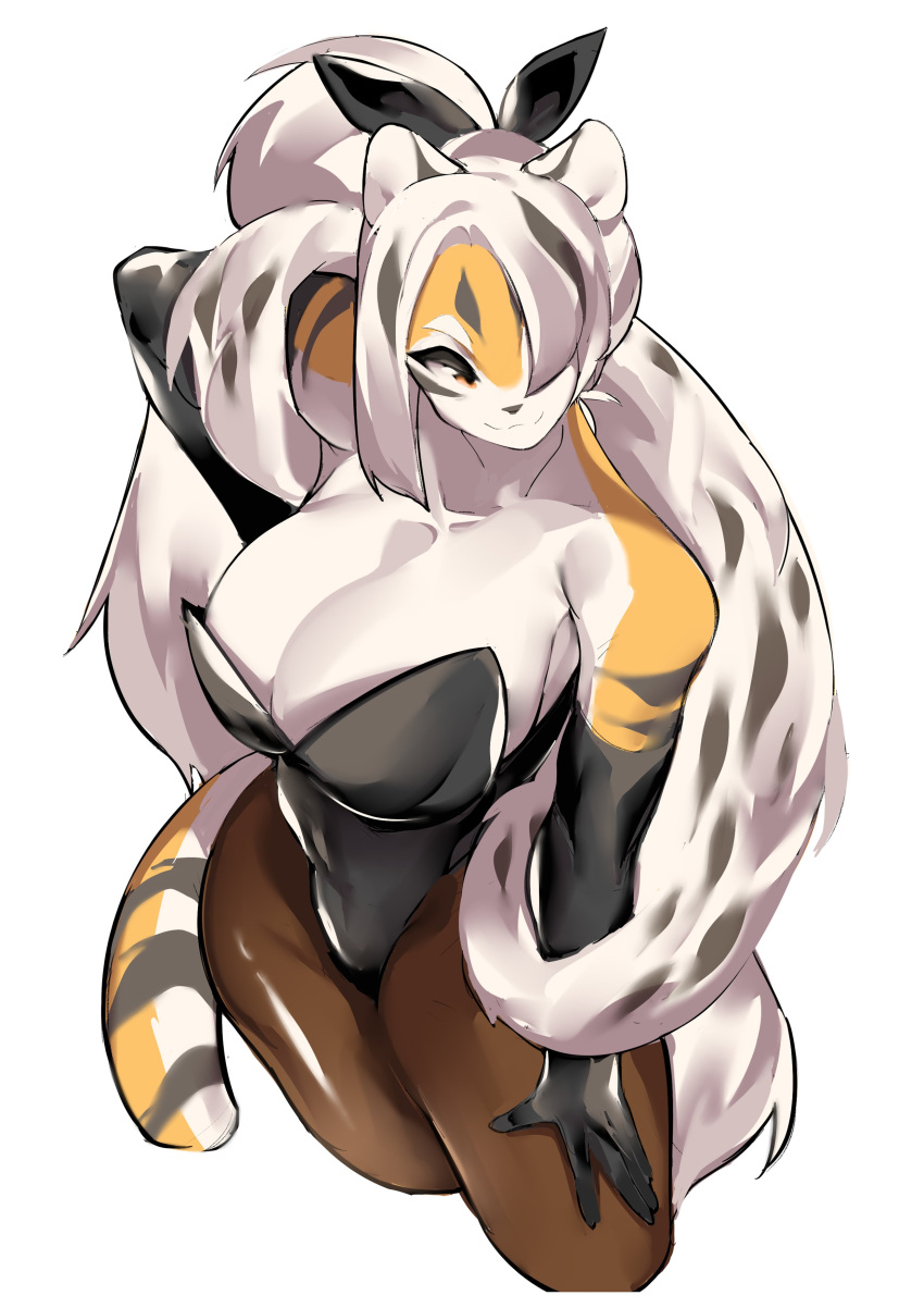 1girls amber_eyes anthro arknights aspirindabaitu big_breasts breasts bunnysuit female furry mx99926 simple_background smile solo solo_female thick_thighs tiger tiger_girl waai_fu_(arknights) white_background white_hair wide_hips