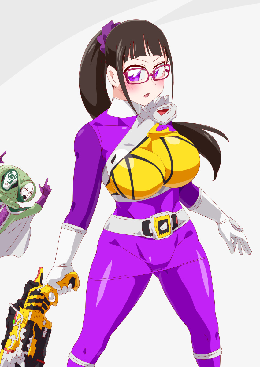 big_breasts black_hair blush glasses monster otokam1117 purple_eyes purple_suit super_sentai yayoi_ulshade zyuden_sentai_kyoryuger