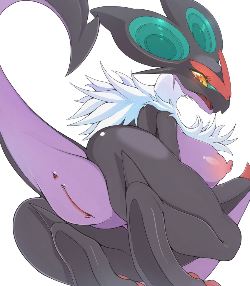 anus bat blush breasts dragon female generation_6_pokemon genitals hi_res looking_back mammal nintendo noivern open_mouth pokemon pokemon_(species) pussy raised_tail simple_background sloppy_bird solo tail white_background