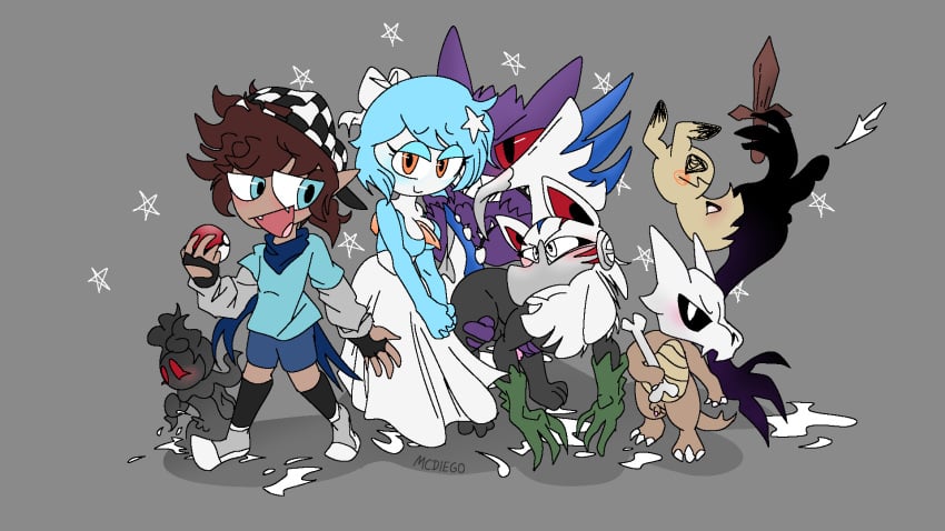 anthro brown_hair creator_(ashdiary) crysty_(ashdiary) cum cumshot dark-skinned_male dark_skin feral furry furrymon gardevoir gengar group_sex harem human marowak marshadow mcdiego mimikyu nintendo orgy original_character pokeball pokemon pokemon_(species) pokemon_team pokemon_trainer pokephilia polyamory sex shadow shiny_gardevoir shiny_pokemon silvally sperm trainer