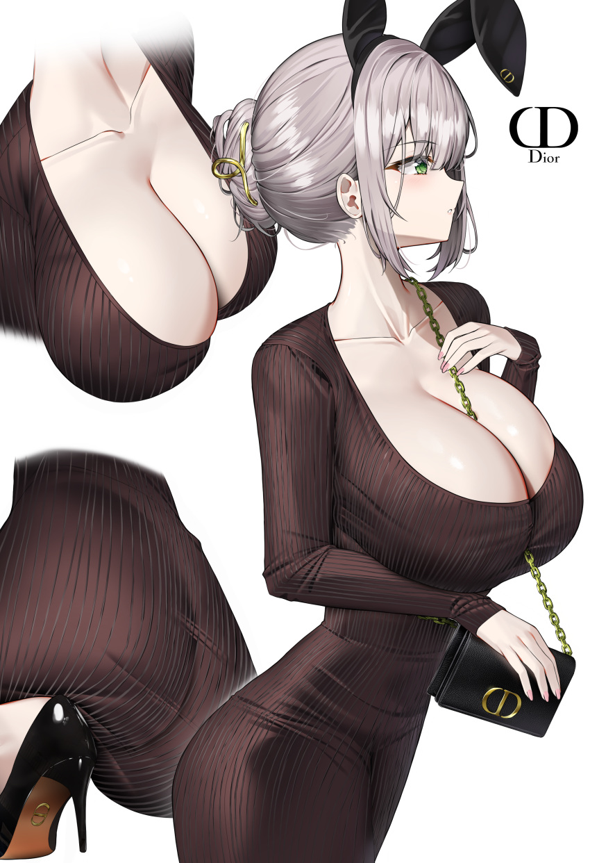 1girls absurd_res breasts cleavage clothed clothed_female female green_eyes hololive huge_breasts kuse_(0201) light-skinned_female light_skin massive_breasts shirogane_noel short_hair slim_waist thick_thighs thighs tight_clothing virtual_youtuber white_hair