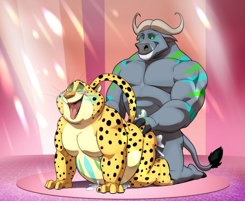 anal anthro benjamin_clawhauser bodily_fluids bodypaint bovid bovine cheetah chief_bogo cum disney duo felid feline hi_res male male/male male_only mammal overweight seyrmo true_buffalo water_buffalo yaoi zootopia