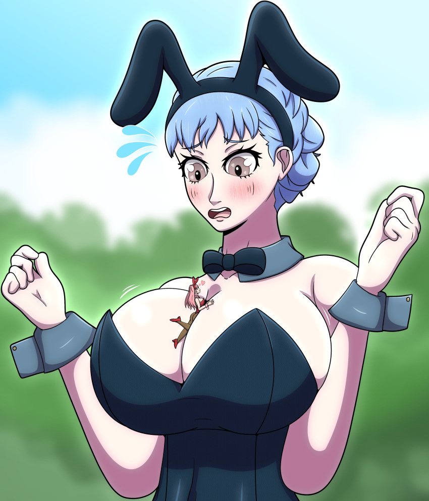 2girls alternate_costume blue_hair breasts bunny_ears bunny_girl bunnysuit female female_only fire_emblem fire_emblem:_three_houses hilda_valentine_goneril justdrawingjake marianne_von_edmund nintendo open_mouth yuri