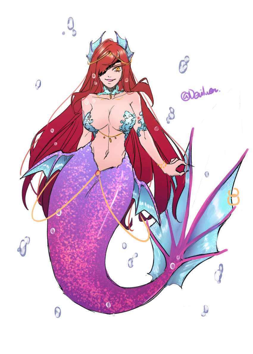 0jp60 1girls big_breasts breasts brown_eyes devil文 edens_zero elsie_crimson fish_girl fish_tail full_body long_hair mermaid mermaid_girl mermaid_position mermaid_tail mermaid_transformation monster_girl pink_tail red_hair seductive_look seductive_pose solo