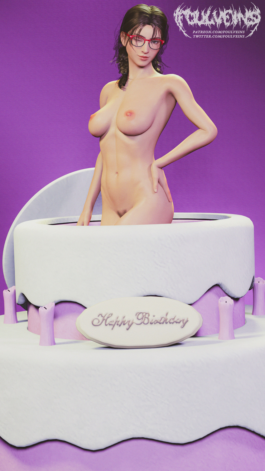 1girls ;) bandai_namco bikini birthday birthday_cake breasts brown_hair celebration clothes_off clothes_removed female female_human female_only female_pubic_hair foulveins full_frontal_nudity glasses happy_birthday hips human human_only julia_chang landing_strip naked_female namco namco_bandai no_clothes no_clothing nude nude_female pubic_hair solo solo_human tekken tekken_3 tekken_4 tekken_5 tekken_5_dark_resurrection tekken_6 tekken_7 tekken_bloodline tekken_tag_tournament tekken_tag_tournament_2 thighs twitter undressed wink