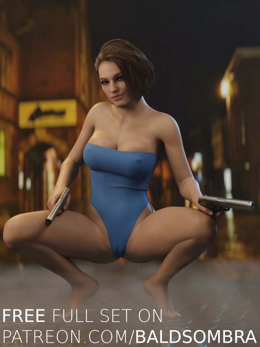 3d baldsombra big_ass big_breasts big_nipples bikini capcom gun jill_valentine jill_valentine_(sasha_zotova) pink_nipples pink_pussy resident_evil resident_evil_3 resident_evil_3_remake short_hair