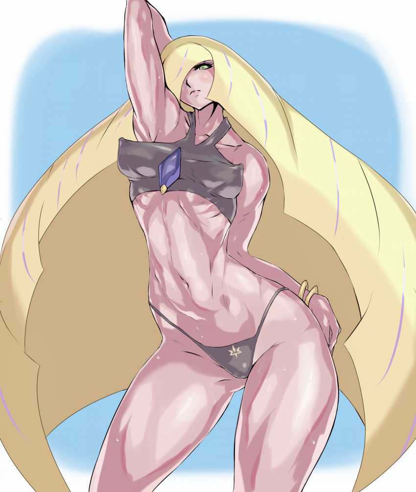 1girls alternate_version_available armwear big_breasts bikini bikini_bottom bikini_top blonde_hair bracelet breasts erect_nipples female female_only game_freak green_eyes hair hair_over_one_eye hand_behind_head hand_on_hip hips long_hair lusamine_(pokemon) mature mature_female mature_woman milf mother pokemon pokemon_sm solo solo_female swimwear thick_thighs thighs uya_(yurukah) wide_hips