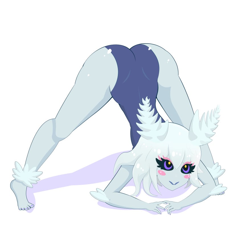 1girls absurd_res ass ass_up blue_hair blue_skin blue_swimsuit cute feet female flushed fur furry highres jack-o_pose jackochallenge moth moth_girl purple_eyes suggestive swimsuit vector vector_art white_hair