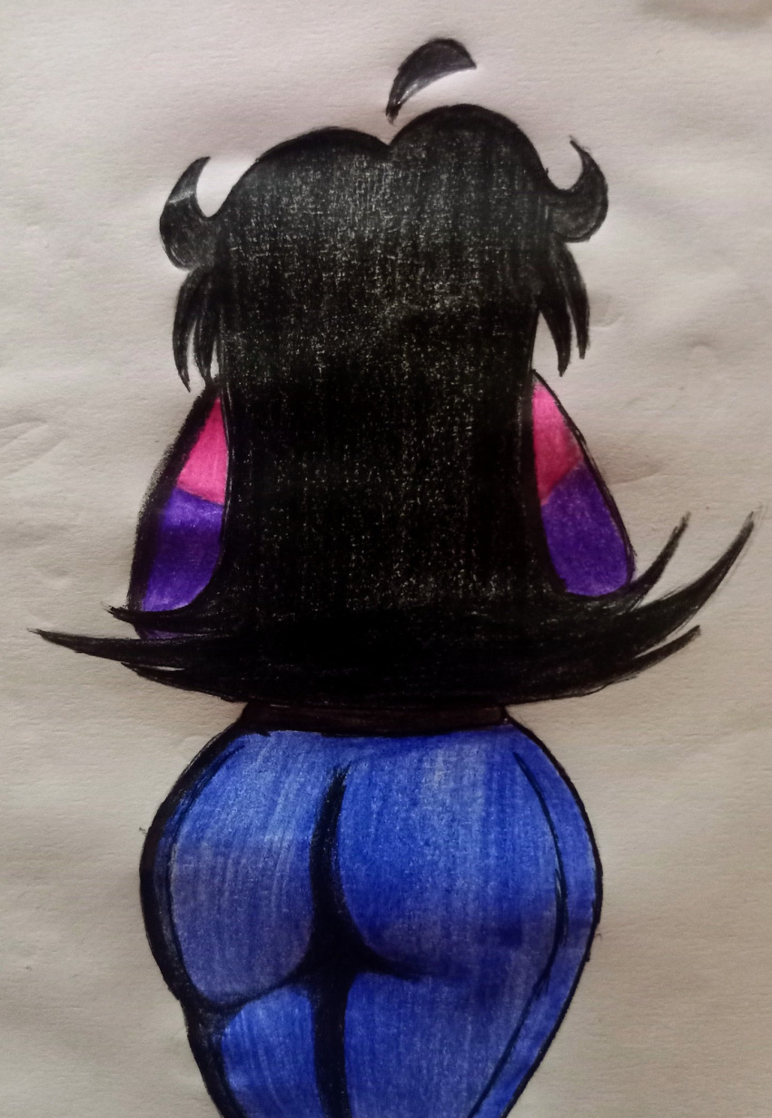 1girls ass ass_focus big_breasts black_hair jeans krala_ulti needlemouse_(series) purple_sweater sarah_henderson_(needlemouse) thick thick_ass thick_thighs