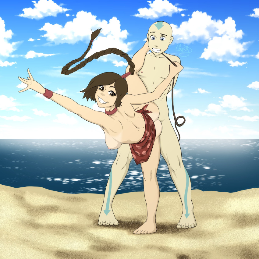 1boy 1boy1girl 1girls aang air_nomad airbender_tattoo avatar_legends avatar_the_last_airbender beach beach_sex breasts_exposed choker female femdom fire_nation flexible functionally_nude_female hands_tied_behind_back implied_penetration leash leg_over_shoulder long_braid male male/female nonbender nude_male sex splits swimsuit_cover-up the_avatar ty_lee undrsydr wrists_tied