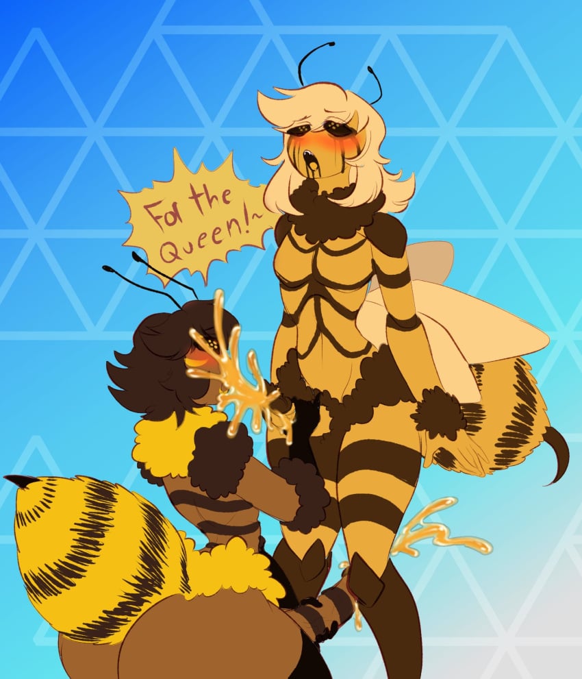 2boys ahe_gao aleister_(aspen) antennae_(anatomy) anthro arthropod aspenofsimpcon ass bee big_butt big_penis blush bodily_fluids cum duo femboy flavored_cum food genital_fluids genitals hair hi_res honey_(food) honey_cum hung_bottom hung_trap hymenopteran insects long_hair looking_pleasured male male/male male_focus male_only masturbation neth_(aspen) penis short_hair species_transformation text transformation unusual_bodily_fluids unusual_cum unusual_genital_fluids wings