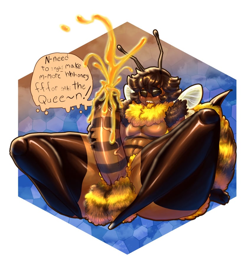 1boy absurd_res ahe_gao antennae_(anatomy) anthro arthropod aspenofsimpcon balls bee big_eyes big_penis bodily_fluids cum ejaculation femboy flavored_cum food genital_fluids genitals hair hi_res honey_(food) honey_cum huge_cock hung_trap hymenopteran insects looking_pleasured male male_focus male_only neck_tuft neth_(aspen) penis short_hair solo species_transformation text thick_thighs transformation tuft unusual_bodily_fluids unusual_cum unusual_genital_fluids vein wide_hips wings