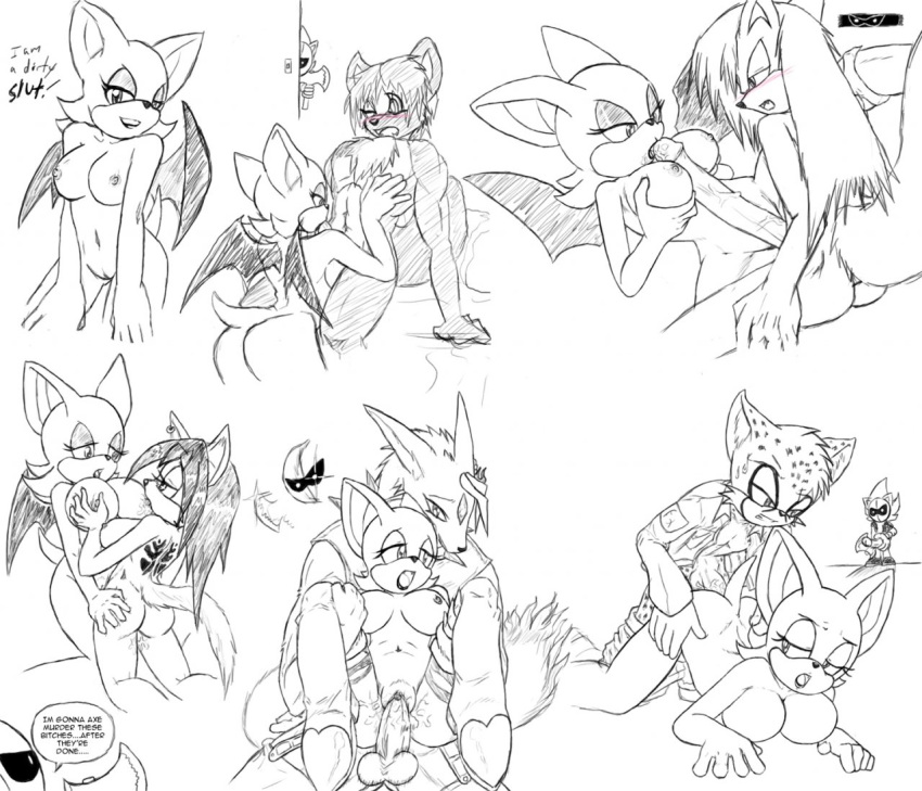 anthro bat breasts female fur furry insertion interspecies kyoshinhei male monochrome multiple_females multiple_males nipples nude penis rouge_the_bat sex sonic_(series) straight tagme yuri