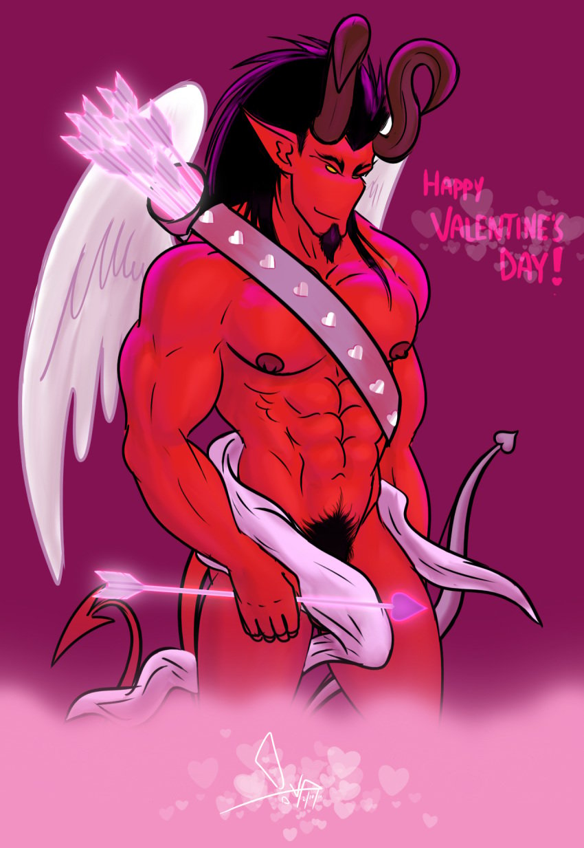 arrow bgn bow_(weapon) cosplay cupid devil hearts jockstrap lucifer male_only mythology penis_under_clothes pubes pubic_hair pubic_tuft quiver satan valentine's_day