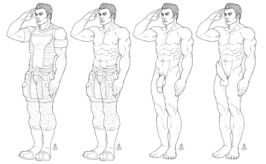 1boy boner circumcised erection flaccid gay kaidan_alenko male male_only mass_effect monochrome muscular muscular_male nude penis schizoid solo solo_male yaoi