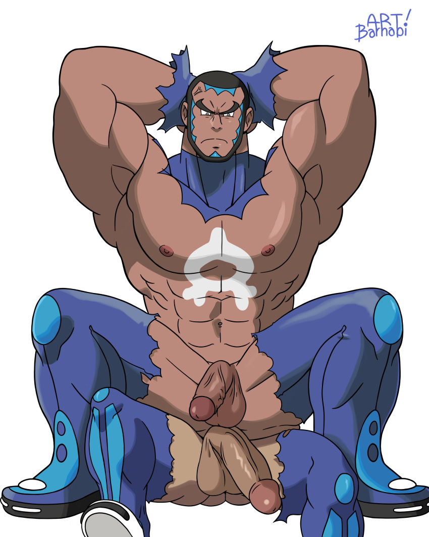 archie_(pokemon) balls bara big_balls big_penis boner erection flaccid lupin_barnabi male male_only matt_(pokemon) muscles muscular nintendo npc_trainer penis penis_size_difference pokemon ripped_clothing size_difference spread_legs team_aqua