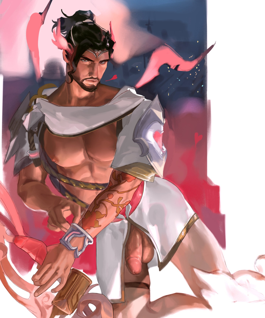 1boy 2023 absurd_res bow clothed code2_ip commando costume cupid cupid's_arrow cupid_costume cupid_hanzo dick digital_media_(artwork) gay hanzo hanzo_shimada holding_weapon long_hair male male_focus male_only muscles muscular muscular_male overwatch penis_out pinup ponytail robe solo solo_focus solo_male valentine's_day vein veins veiny veiny_penis wardrobe_malfunction yaoi