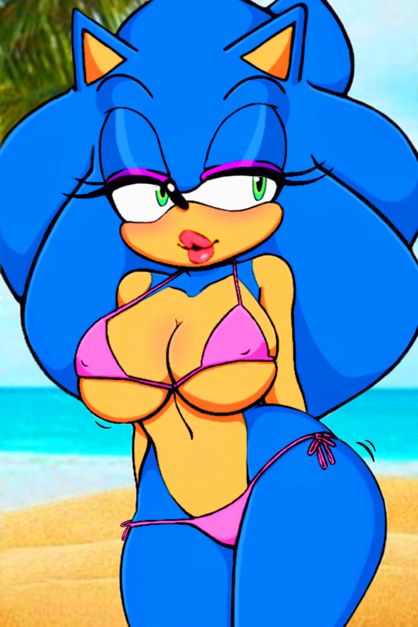 after_transformation beach big_breasts big_tits bikini bimbo bimbo_lips bimbofied boobies boobs curvy fan_edit feminine_pose huge_butt pink_bra pink_panties rule_63 seductive seductive_look seductive_smile sega sonic_(series) sonic_the_hedgehog sonic_the_hedgehog_(series) sonique_the_hedgehog voluptuous