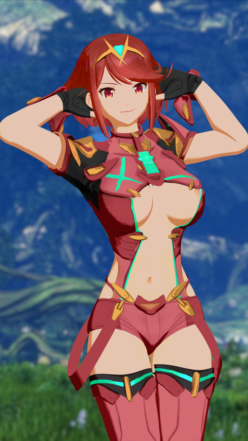 1girls 3d aidenhet big_breasts exposed_breasts exposed_nipples female female_focus female_only huge_breasts nintendo nintendo_switch nude nude_female pyra_(xenoblade) red_eyes red_hair selfie smile top_view xenoblade_(series) xenoblade_chronicles_(series) xenoblade_chronicles_2