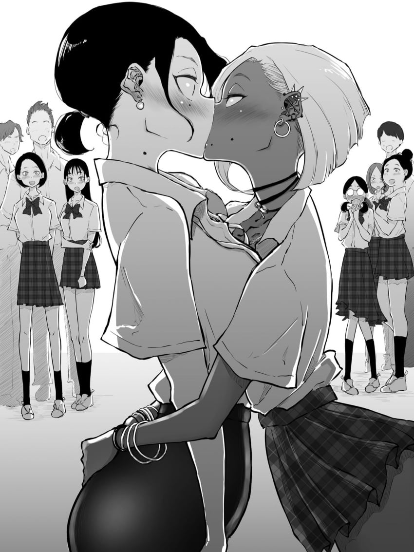 kissing kissing pandacorya school_uniform sky_dogma surprise_kiss surprised tagme yuri