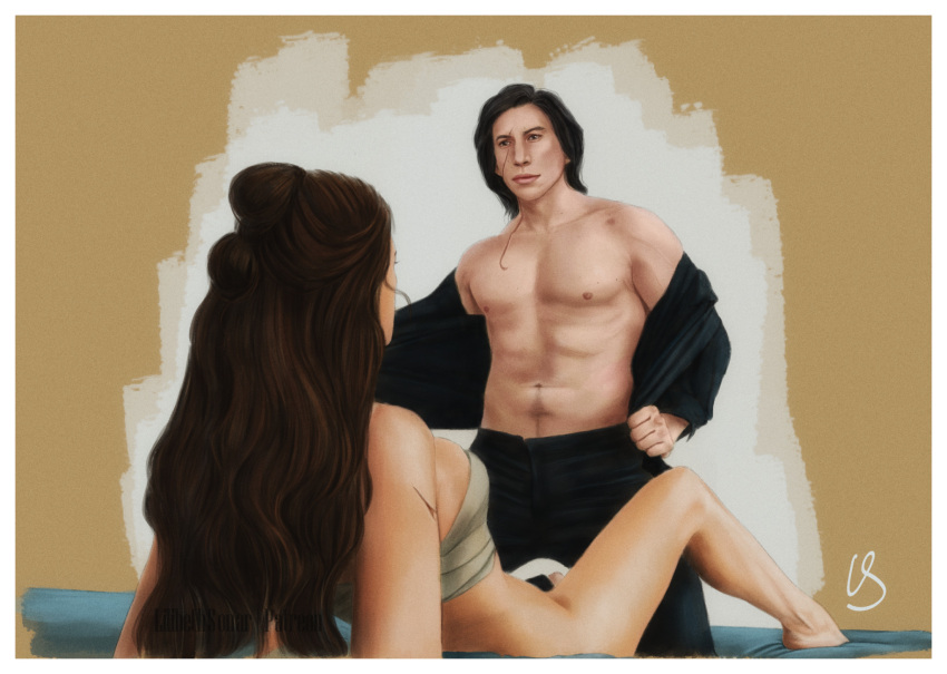 1boy 1girls foreplay happy_trail kylo_ren male/female rey romantic romantic_couple star_wars straight undressing