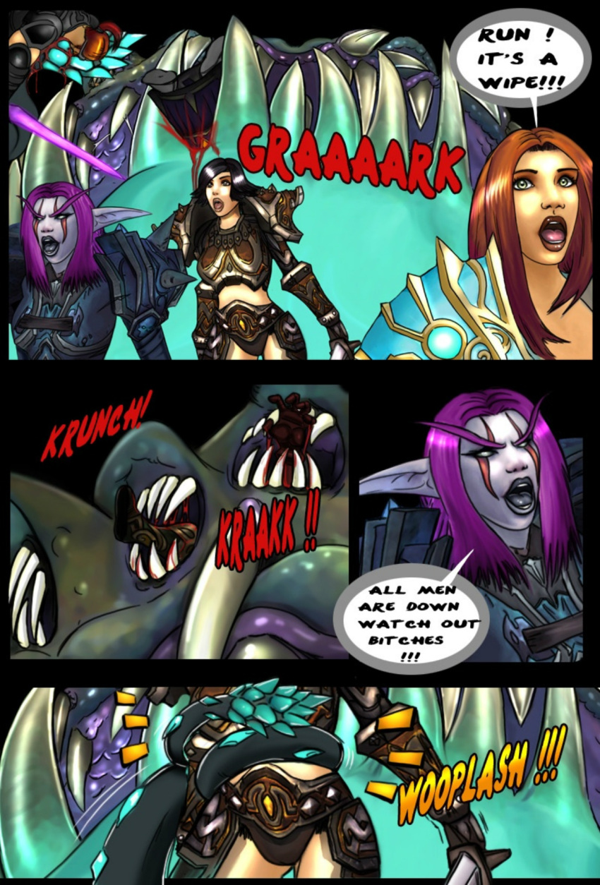 2013 3girls big_ass big_breasts blizzard_entertainment comic comic_page elly_(mirroruniverse) green_eyes human human_(world_of_warcraft) light-skinned_female light_skin multiple_girls night_elf original_character priest_(warcraft) red_hair shina tentacle warcraft world_of_warcraft yogg-saron