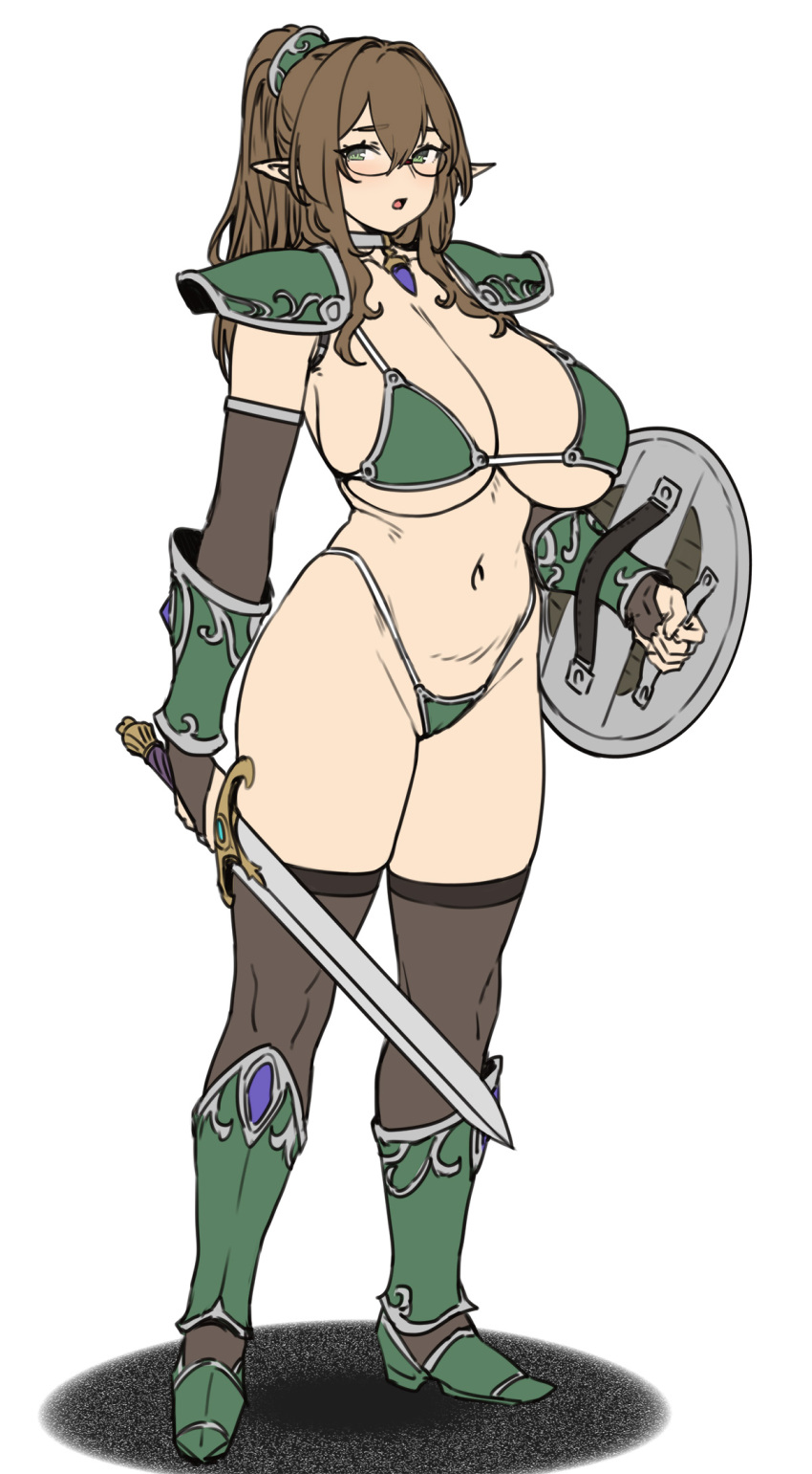 big_breasts breasts brown_haired_glasses_elf_(houtengeki) elf female houtengeki tagme thick_thighs wide_hips