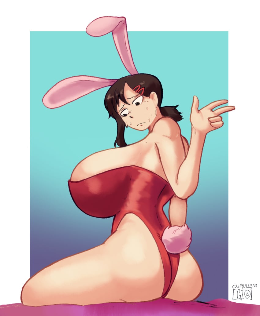 breast_expansion bunny_costume chainsaw_man cumulusgio higashiyama_kobeni stratusgio sweat