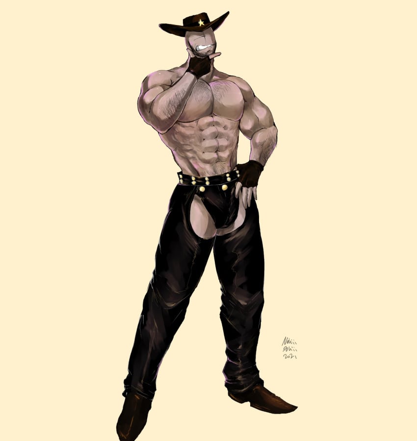 1boy chest_hair cowboy hairy_arms madness_combat male_only muscular muscular_male pecs sheriff_(madness_combat) solo solo_male