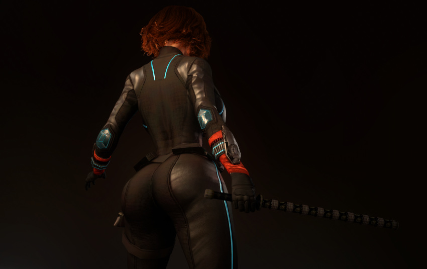 1girls 3d 3d_(artwork) alternate_ass_size alternate_breast_size ass avengers big_ass black_widow_(marvel) bodysuit clothed clothed_female female female_only female_solo fully_clothed human human_female human_only human_solo large_ass marvel marvel_comics natasha_romanoff red_hair solo solo_female tagme top_heavy vaako