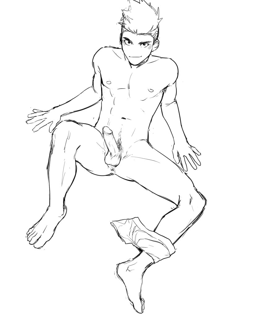 balls cyberpunk:_edgerunners cyberpunk_2077 david_martinez_(edgerunners) erect_penis erection feet hard_on laying_down male_only nude pubes pubic_hair shourai_kun sketch smirk solo_male underwear