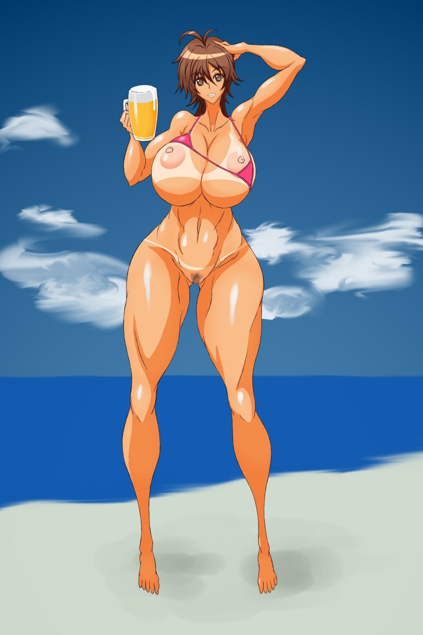 alcohol areolae barefoot beach beer beer_mug big_breasts bikini bikini_tan bikini_top_aside bottomless breasts brown_eyes brown_hair busty ciu female female_focus female_only hourglass_figure huge_breasts large_breasts long_hair masane_amaha milf mug navel nipples nude nude_female nudity outdoors outside pubes pubic_hair pussy slim_waist standing tagme tan tanline vagina wide_hips witchblade