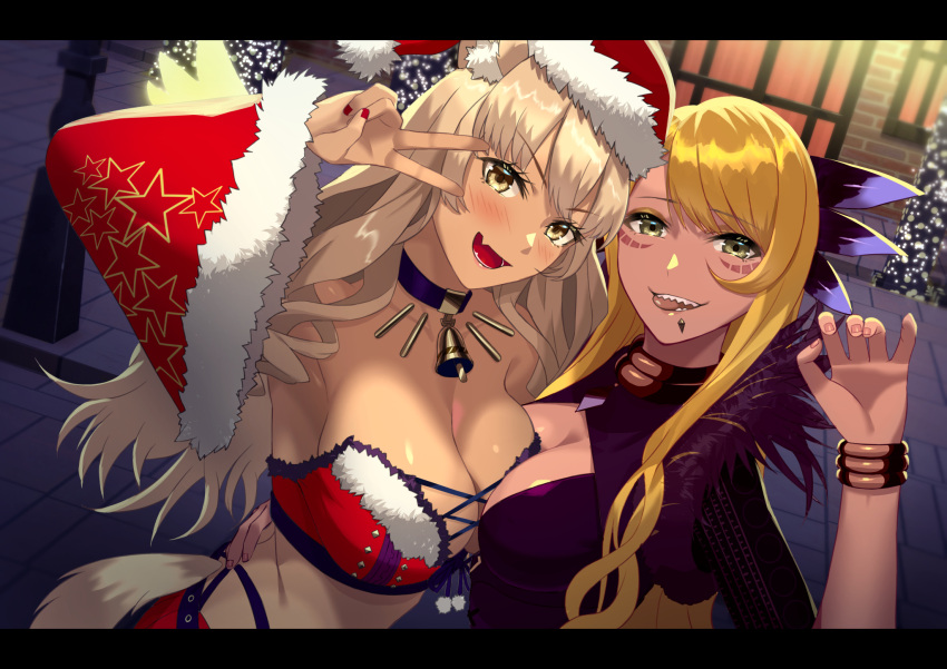 2girls asymmetrical_docking beppu_mitsunaka big_breasts cleavage fate/extra_ccc fate/grand_order fate_(series) multiple_girls suzuka_gozen_(fate) suzuka_gozen_(santa)_(fate) tagme vritra_(fate) yuri