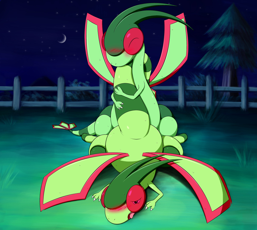 absurd_res blush bodily_fluids claws dancingchar duo female flygon generation_3_pokemon hi_res male male/female night nintendo open_mouth pokémon_(species) pokemon pokemon_(species) sex sweat tail tongue tongue_out wings